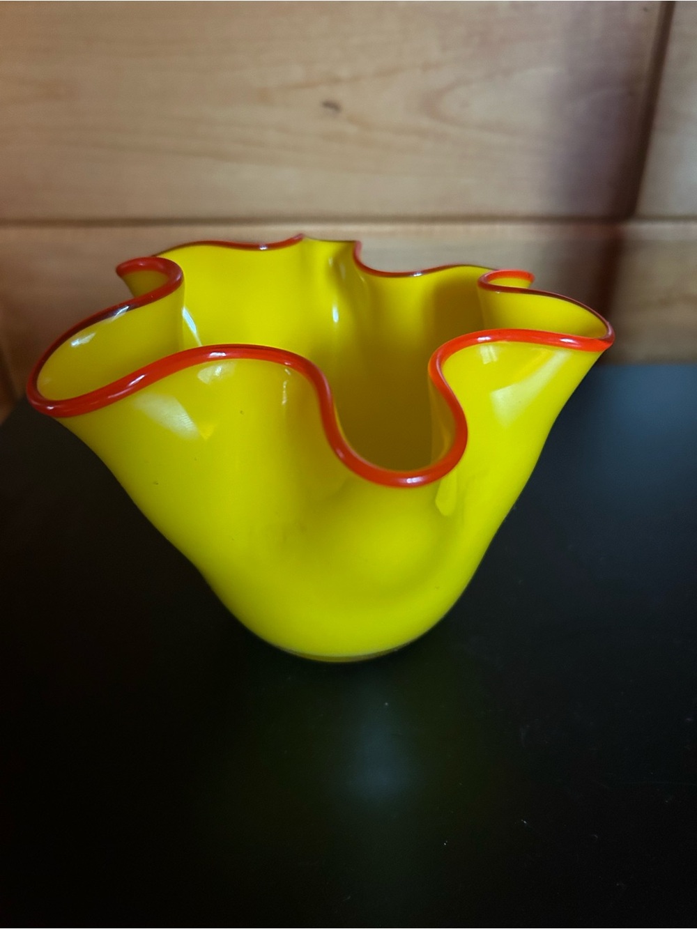 Yellow Art Glass Bowl with Orange Rim